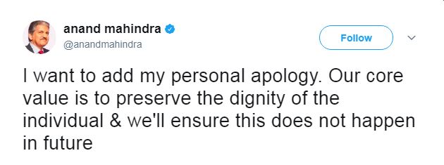 Anand Mahindra apologies over HR asking employee to resign