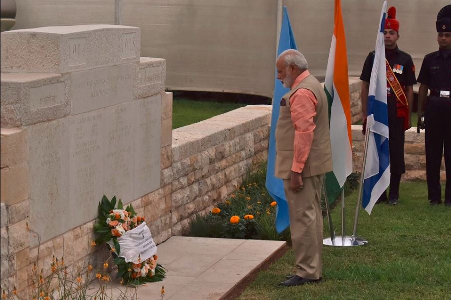 PM Modi pays tribute at cemetery for Indian soldiers of WWI in Haifa