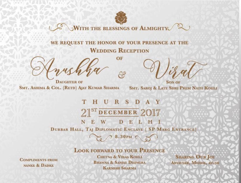 Anushka and Virat will host the wedding reception on 21st December in New Delhi