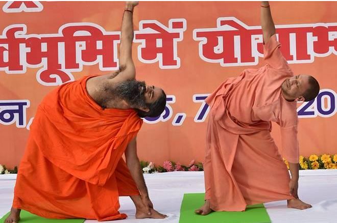 Yogi Aditynath and Baba Remdev doing Yoga together