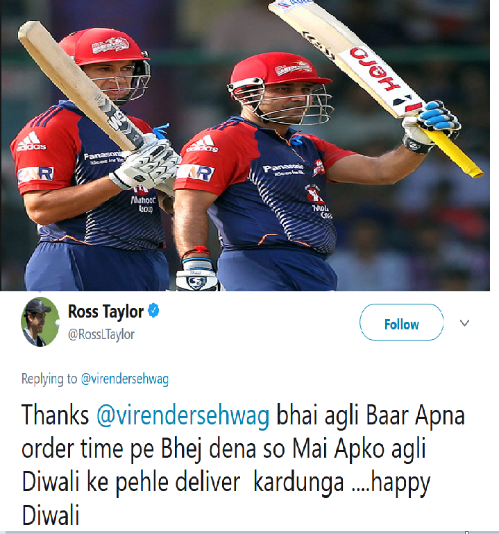 Virender Sehwag and Ross Taylor Hilarious Twitter Conversation in Hindi